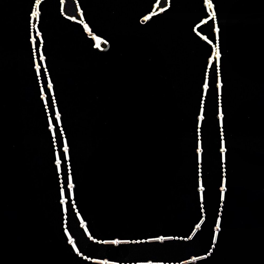 Sterling Silver Mini Bar Ball Link 2-Tier Necklace - Picture 5 of 12